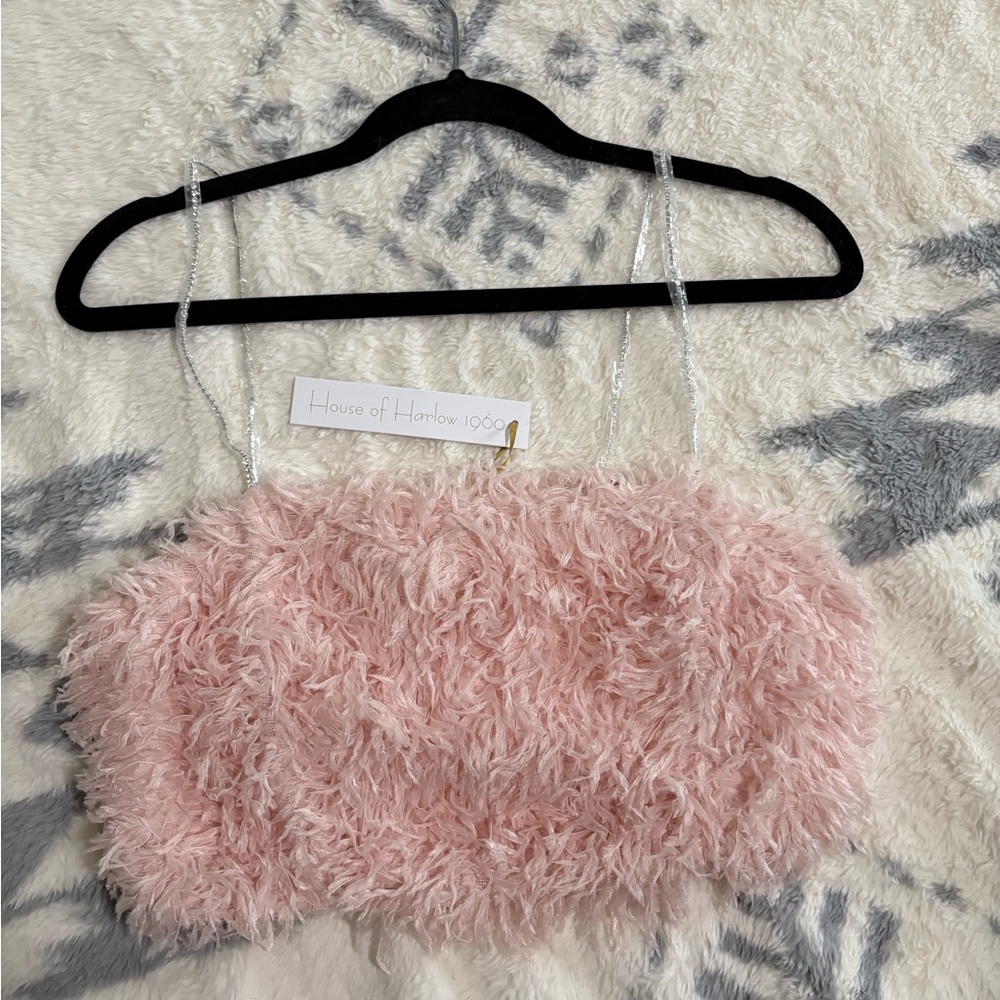 House of Harlow 1960 Pale Pink Feather Cropped Top US 10 Cocktail Hour - Picture 2 of 9